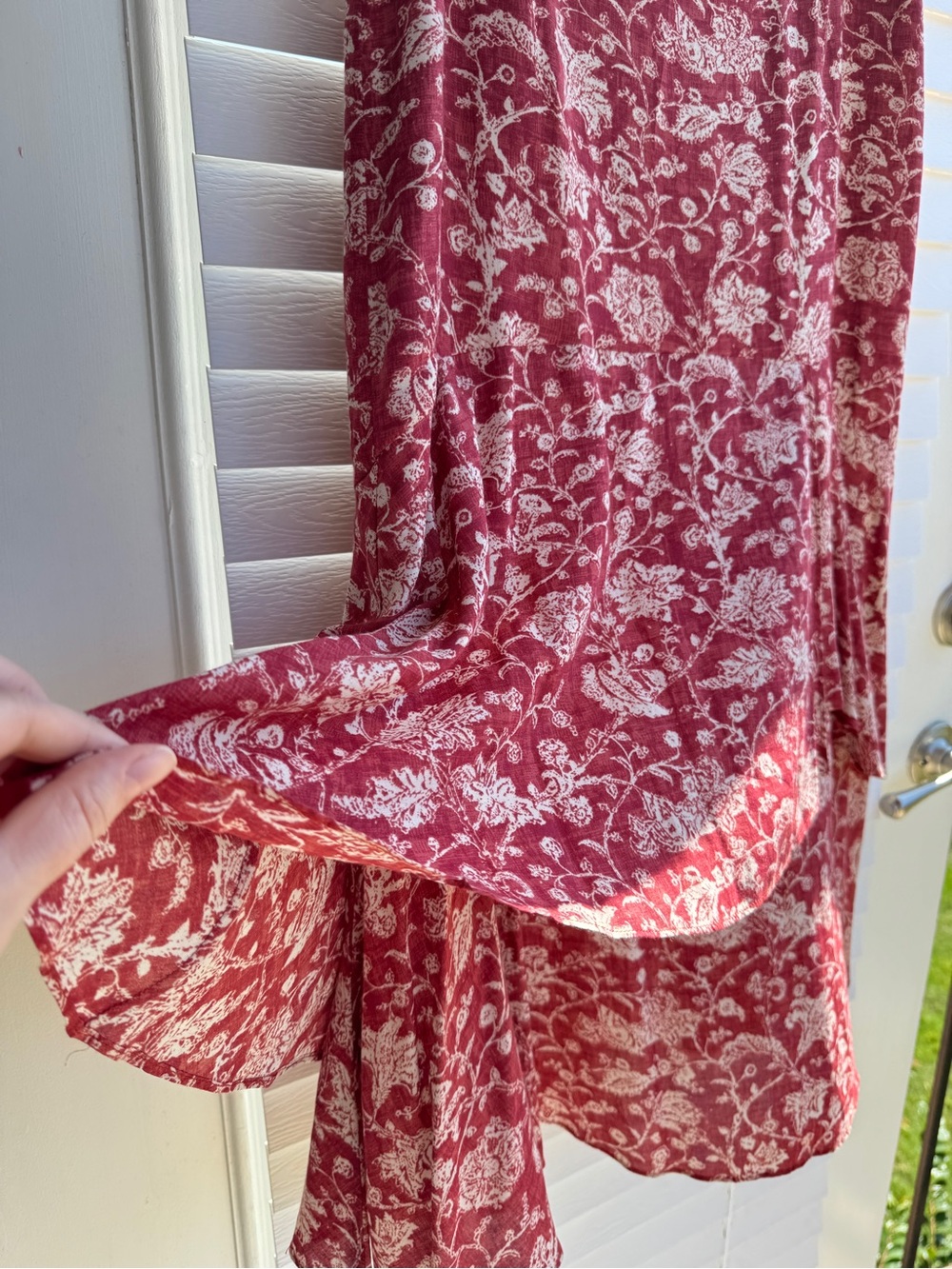 Peruvian Connection Red Floral Viscose Midi Skirt Women Size 6 Boho Layered Hem - Picture 5 of 12